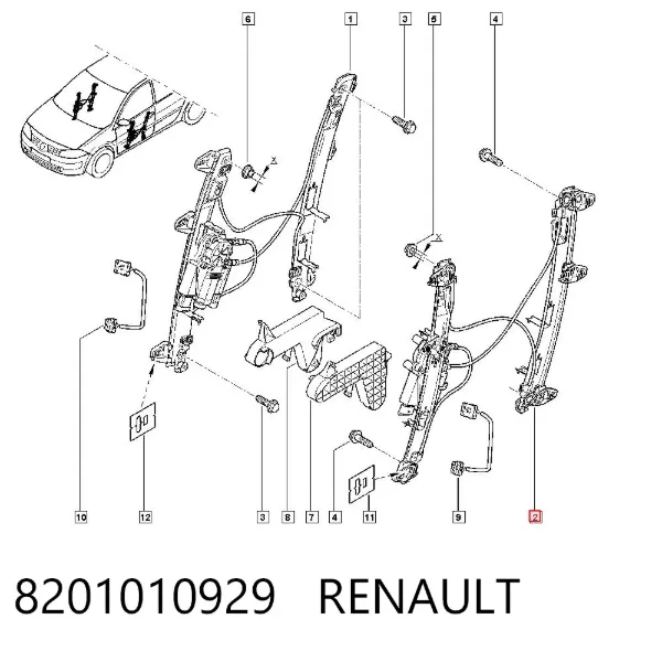 Mechanizm podnoszenia szyby drzwi przednich lewych 8201010929 Renault (RVI)