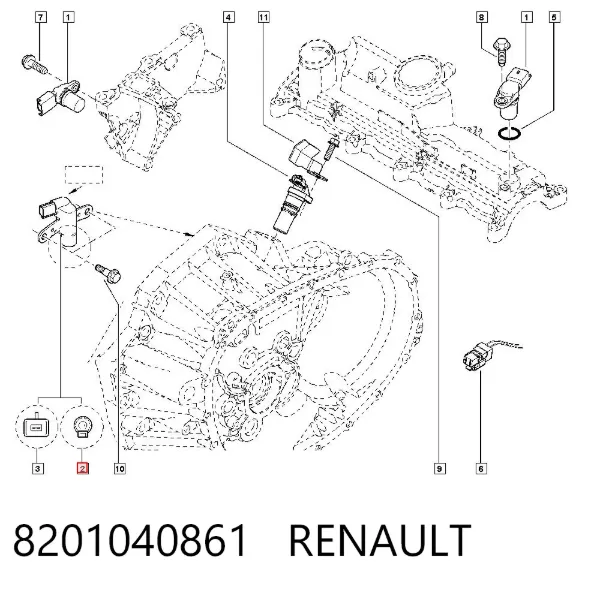 Czujnik położenia wału korbowego 8201040861 Renault (RVI)