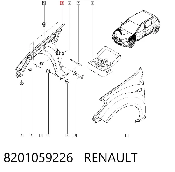 Błotnik przedni prawy 8201059226 Renault (RVI)