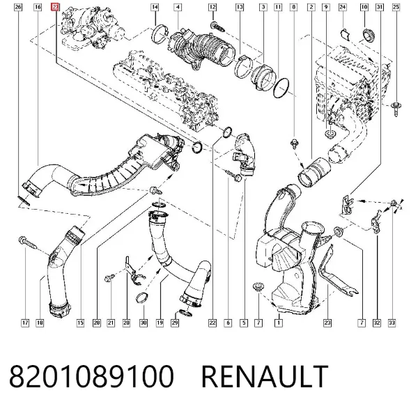 O-ring rury turbosprężarki 8201089100 Renault (RVI)