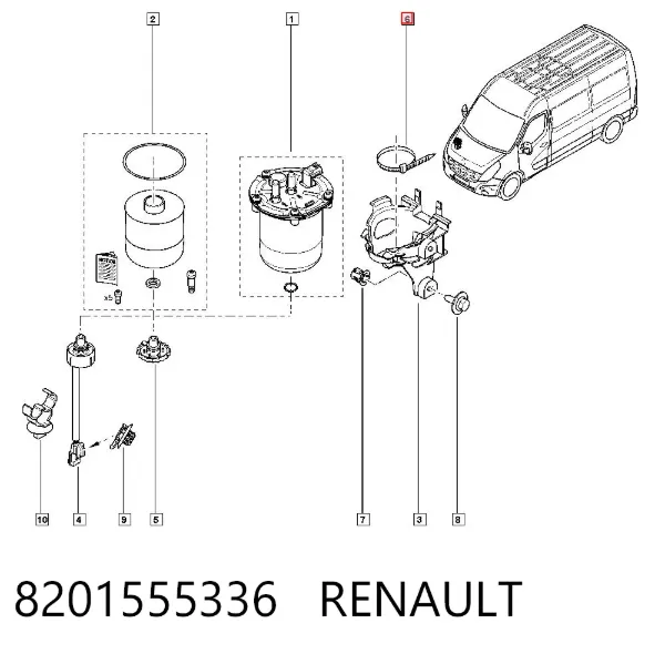 Zszywka obudowy filtra paliwa 8201555336 Renault (RVI)