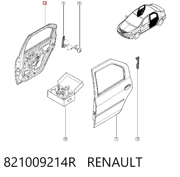 Drzwi tylne prawe 821009214R Renault (RVI)