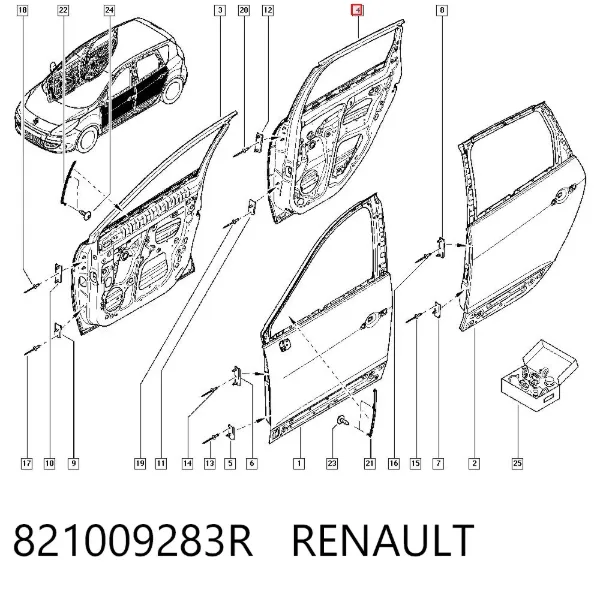 Drzwi tylne prawe 821009283R Renault (RVI)