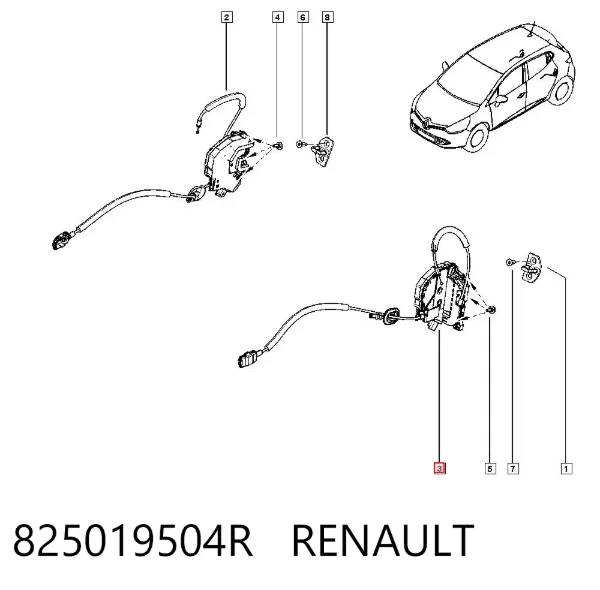 Zamek drzwi tylnych prawych 825019504R Renault (RVI)