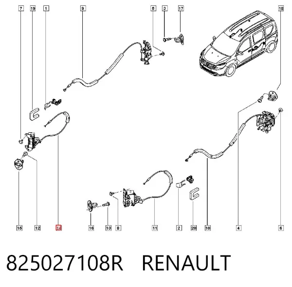 Zamek drzwi bocznych przesuwnych 825027108R Renault (RVI)