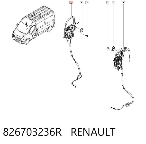 Zamek drzwi bocznych przesuwnych 826703236R Renault (RVI)