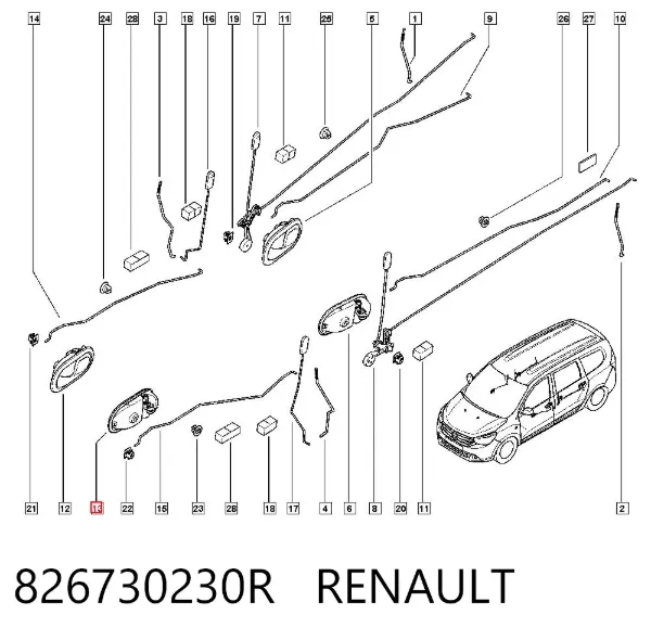 Klamka drzwi przednich wewnętrzna lewa 826730230R Renault (RVI)