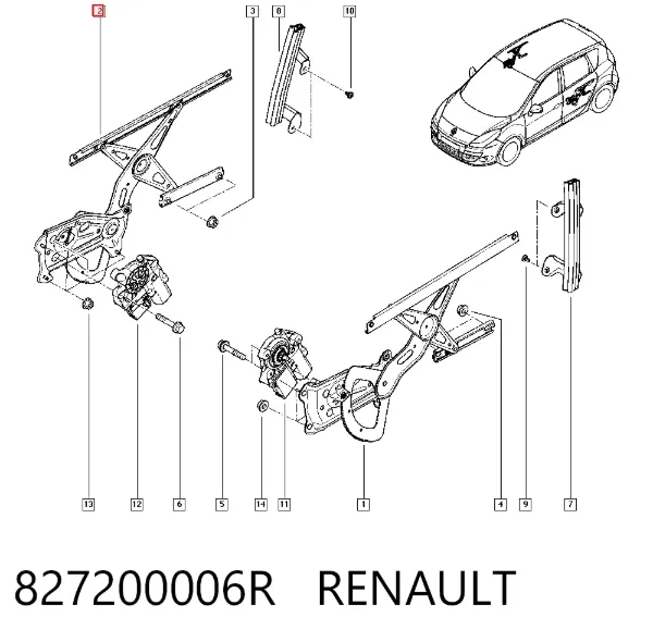 Mechanizm podnoszenia szyby drzwi tylnych prawych 827200006R Renault (RVI)