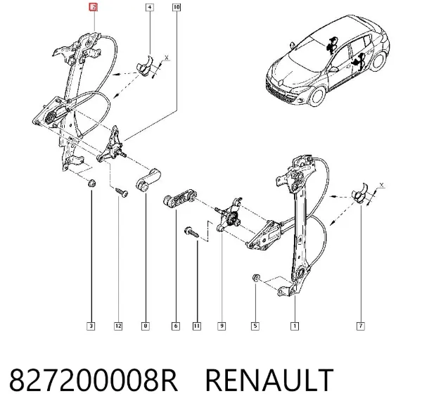 Mechanizm podnoszenia szyby drzwi tylnych prawych 827200008R Renault (RVI)