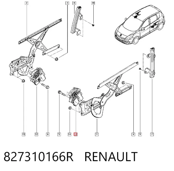 Silniczek podnośnika szyby drzwi tylnych lewych 827310166R Renault (RVI)