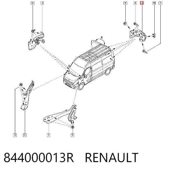 Zawias drzwi tylnej (skrzydłowej) 844000013R Renault (RVI)
