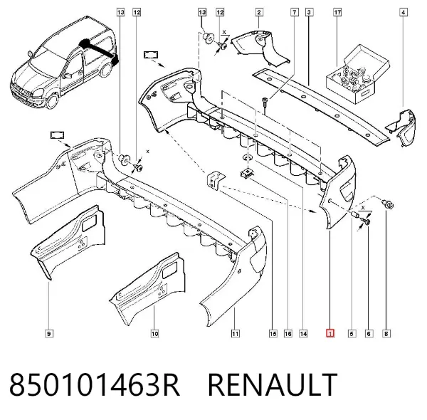 Zderzak tylny 850101463R Renault (RVI)