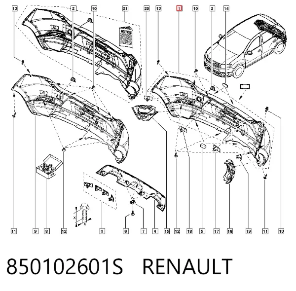 Zderzak tylny 850102601S Renault (RVI)