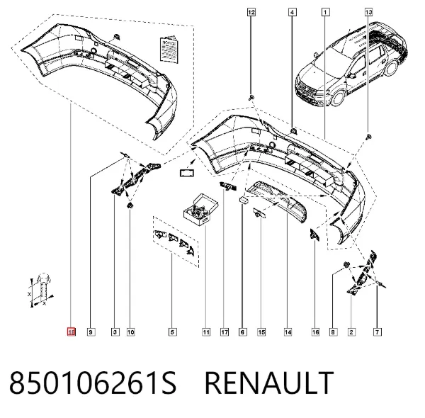 Zderzak tylny 850106261S Renault (RVI)