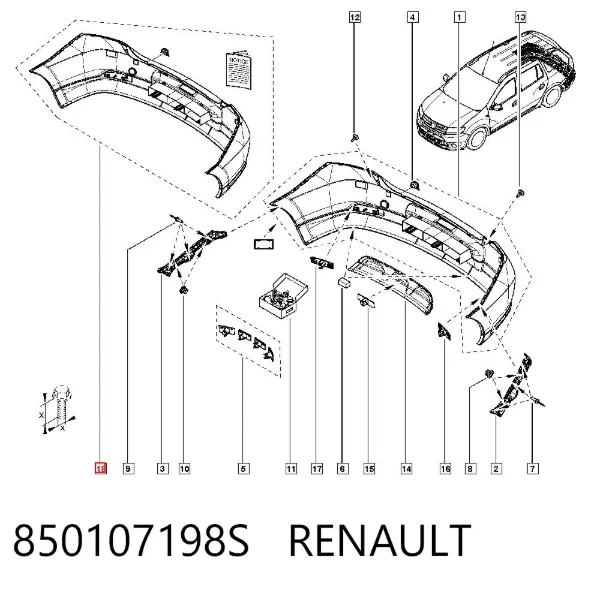 Zderzak tylny 850107198S Renault (RVI)