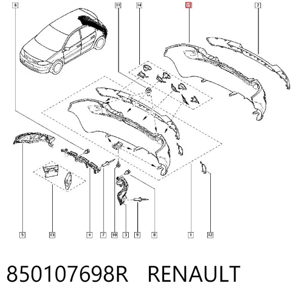 Zderzak tylny 850107698R Renault (RVI)