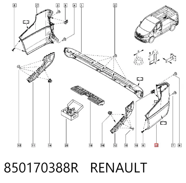 Zderzak tylny, lewa część 850170388R Renault (RVI)