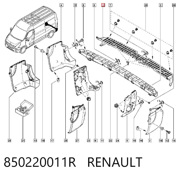 Zderzak tylny 850220011R Renault (RVI)