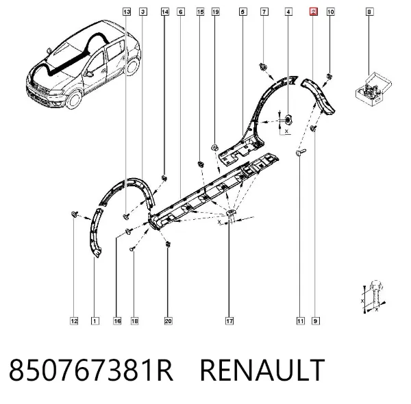 Nakładka zderzaka tylnego prawa 850767381R Renault (RVI)