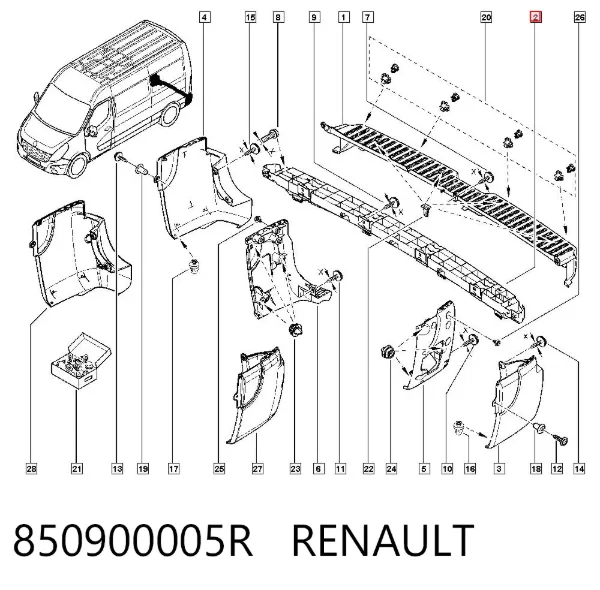 Wzmocnienie zderzaka tylnego 850900005R Renault (RVI)