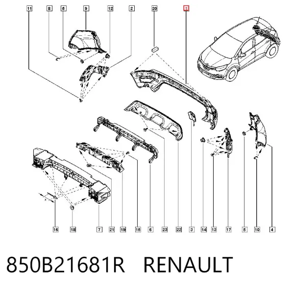 Zderzak tylny 850B21681R Renault (RVI)