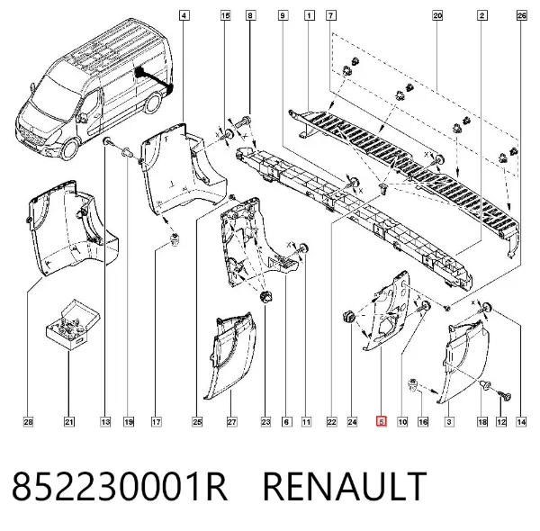 Wspornik zderzaka tylnego lewy 852230001R Renault (RVI)