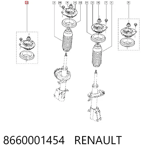 Łożysko podporowe amortyzatora przedniego 8660001454 Renault (RVI)