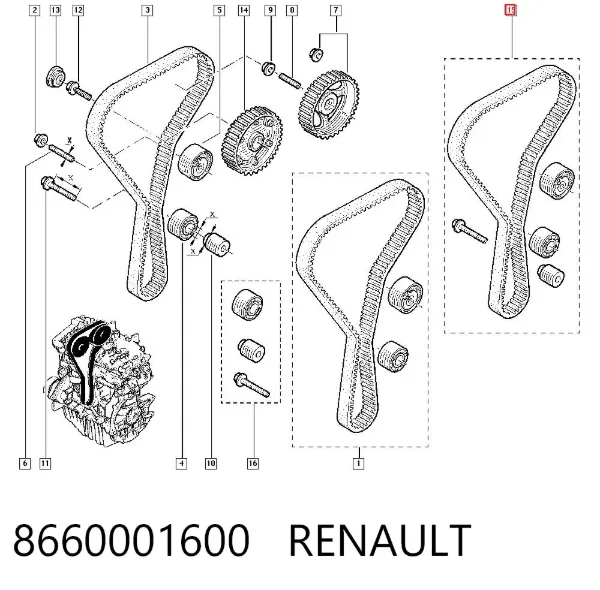 Pasek rozrządu, zestaw 8660001600 Renault (RVI)