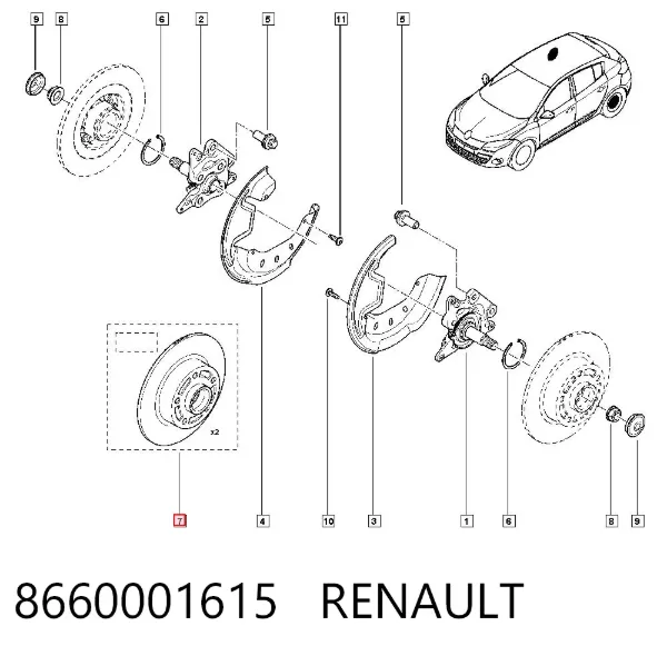 Tarcza hamulcowa tylna 8660001615 Renault (RVI)