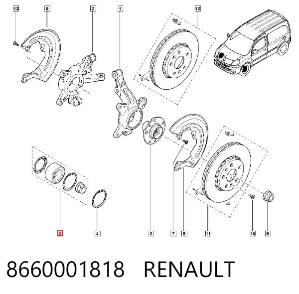 Łożysko piasty przedniej 8660001818 Renault (RVI)