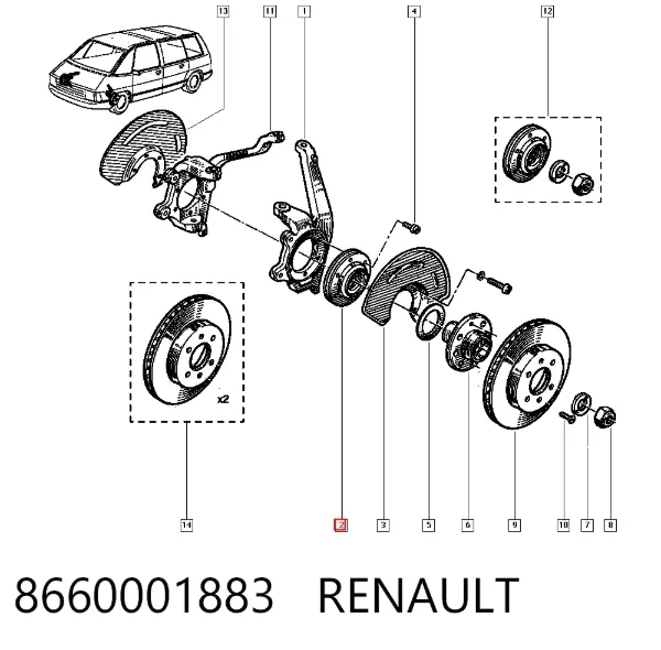 Łożysko piasty przedniej 8660001883 Renault (RVI)