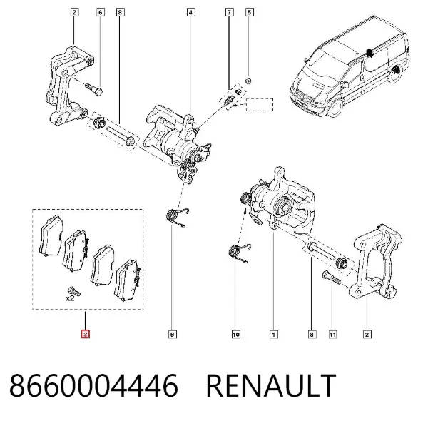 Okładziny (klocki) do hamulców tarczowych tylne 8660004446 Renault (RVI)