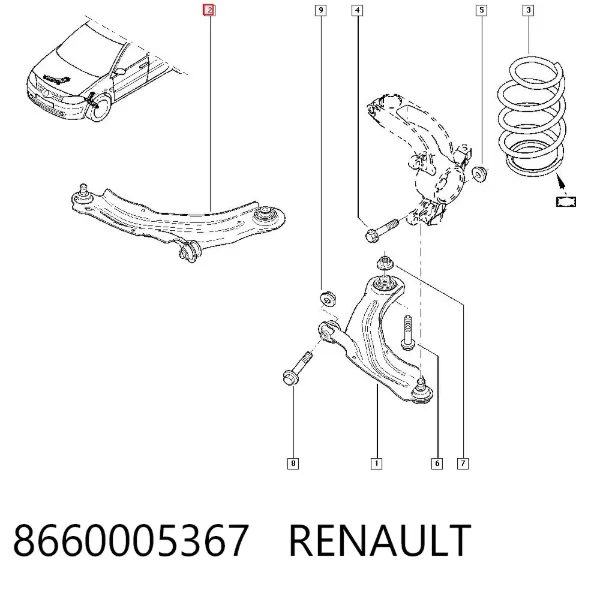 Wahacz zawieszenia przedniego dolny lewy 8660005367 Renault (RVI)
