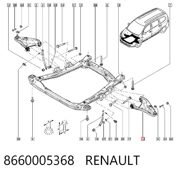 Wahacz zawieszenia przedniego dolny lewy 8660005368 Renault (RVI)