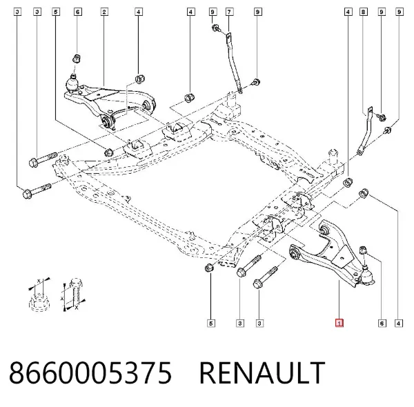Wahacz zawieszenia przedniego dolny lewy 8660005375 Renault (RVI)
