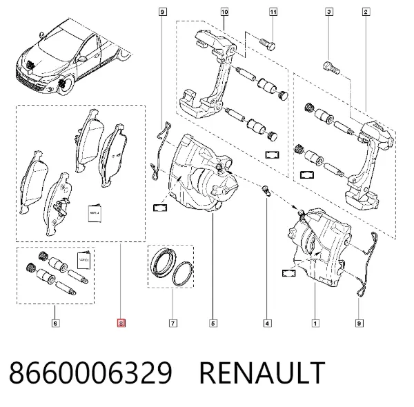 Klocki hamulcowe przednie tarczowe 8660006329 Renault (RVI)