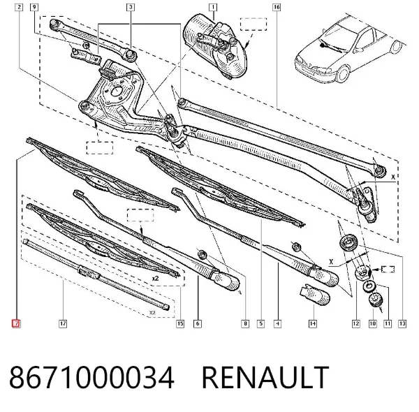 Pióro wycieraczki szyby przedniej pasażera 8671000034 Renault (RVI)