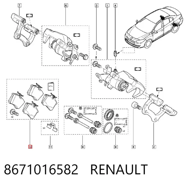 Okładziny (klocki) do hamulców tarczowych tylne 8671016582 Renault (RVI)