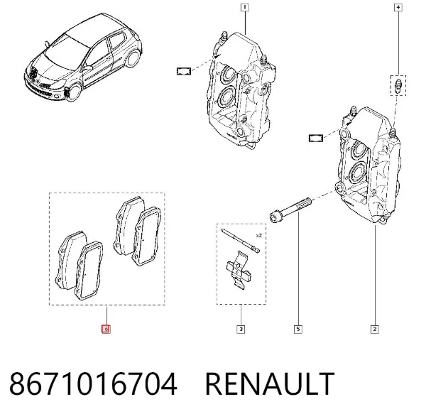 Klocki hamulcowe przednie tarczowe 8671016704 Renault (RVI)