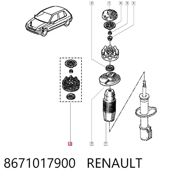 Poduszka amortyzatora przedniego 8671017900 Renault (RVI)