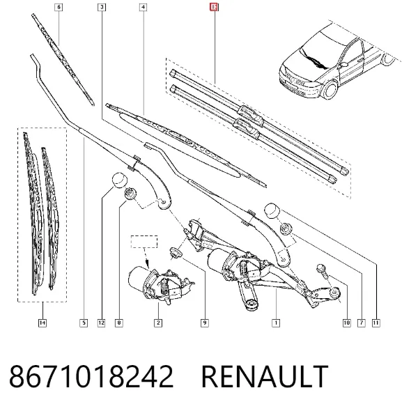 Pióro wycieraczki szyby przedniej, zestaw (2 szt.) 8671018242 Renault (RVI)