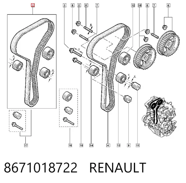 Pasek rozrządu, zestaw 8671018722 Renault (RVI)