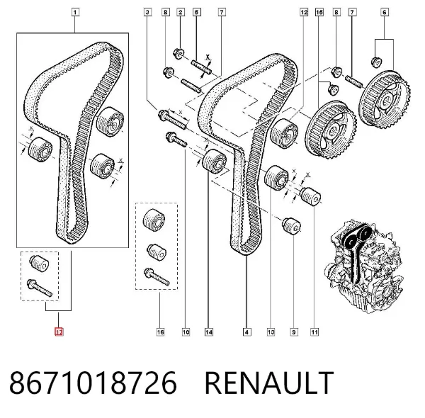 Pasek rozrządu, zestaw 8671018726 Renault (RVI)