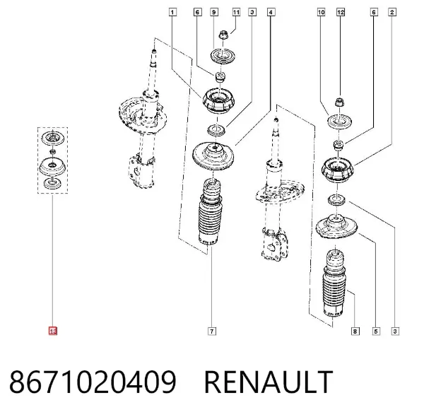 Poduszka amortyzatora przedniego 8671020409 Renault (RVI)