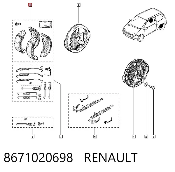 Klocki hamulcowe tylne bębnowe 8671020698 Renault (RVI)