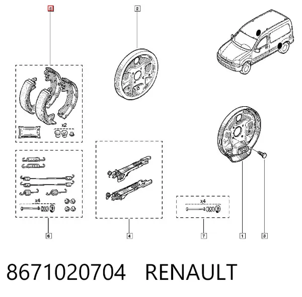Klocki hamulcowe tylne bębnowe 8671020704 Renault (RVI)