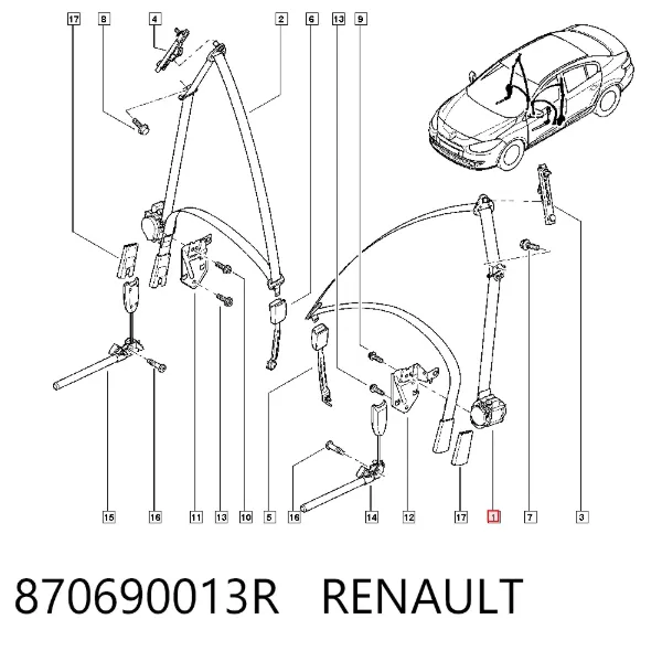 Pas bezpieczeństwa przedni lewy 870690013R Renault (RVI)