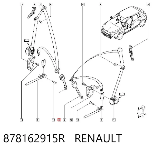 Zapinka pasa bezpieczeństwa przednia 878162915R Renault (RVI)