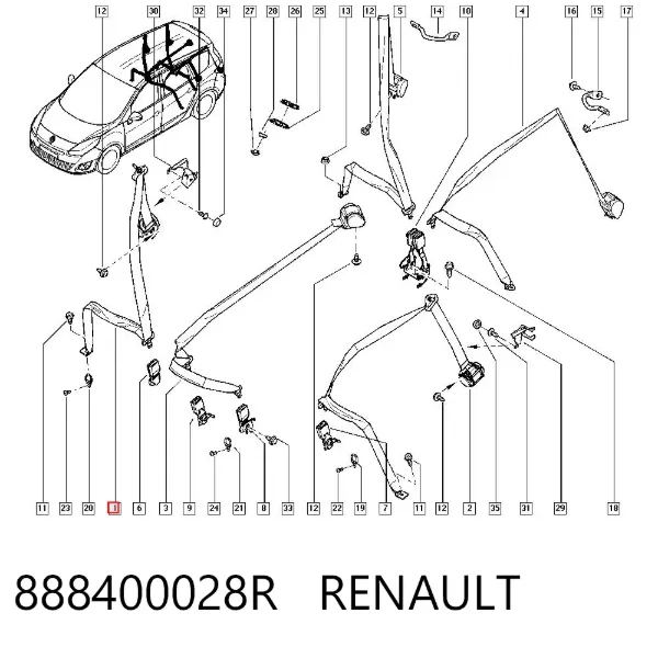 Pas bezpieczeństwa tylny prawy 888400028R Renault (RVI)