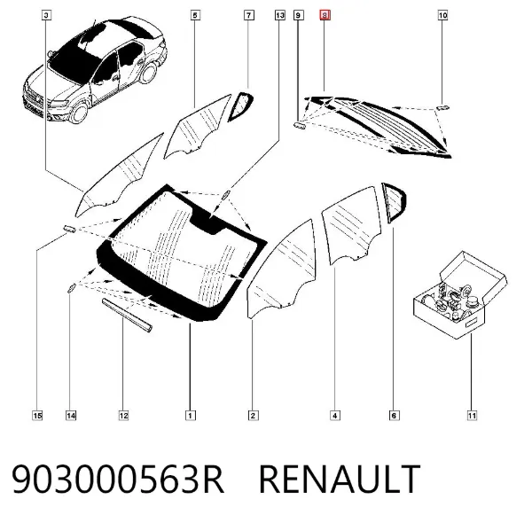 Szyba tylna Renault LOGAN II